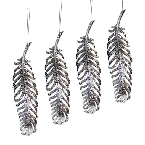 19 CM SHINY SILVER HANGING FEATHER. DP55607