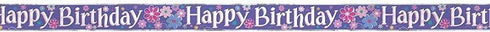 UNIQUE PARTY HAPPY BIRTHDAY FLORAL PARTY BANNER - PURPLE BLOSSOMS . UNI40288LF