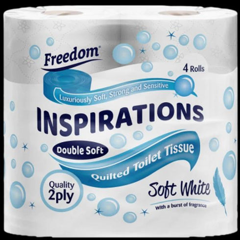 FREEDOM INSPIRATIONS SOFT WHITE 2 PLY TOILET TISSUE 4 ROLLS X 10 PACK. F0410T2NNON02