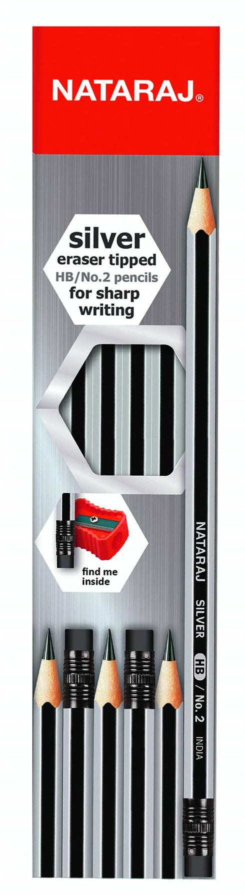NATRAJ SILVER HB 2B PENCILS WITH ERASER TIPPED 12/PK. 201050011 1K75-S02P