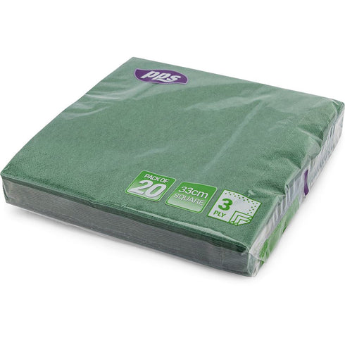 Green Paper Napkins - PPS 3 Ply 33cm Pack of 20 | PPS99109
