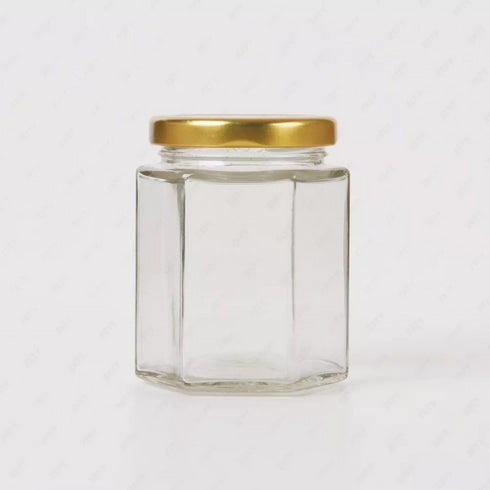 Gold Lid Jar 110ml - Hexagonal Glass Container with Screw Lid