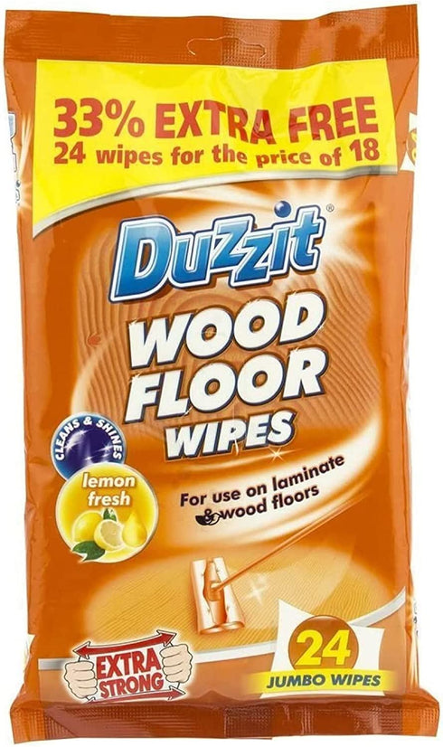 Wood Floor Wipes - Duzzit 24 Jumbo Lemon Scent for Home & Office