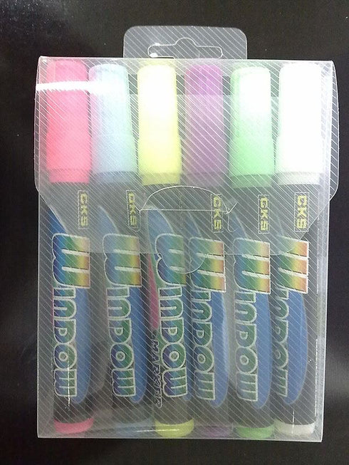 Fluorescent Window Markers - Vibrant Pack of 6 Assorted Colours