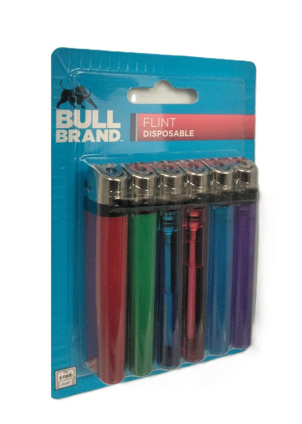 Disposable Lighters Pack - BULL BRAND Assorted Flint 6/PK 3309
