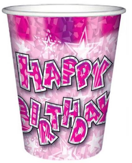 8PK HAPPY BIRTHDAY CUPS PINK. DP07739