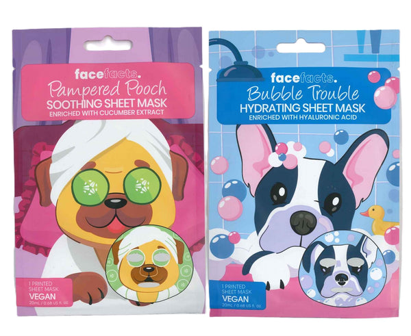 FACE FACTS PRINTED SHEET MASKS PAMPERED POOCH & BUBBLE TROUBLE 20ML. 33963-150