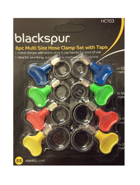 Hose Clamp Set - BLACKSPUR Multi Size with Tumble Screws 8/PK HC103