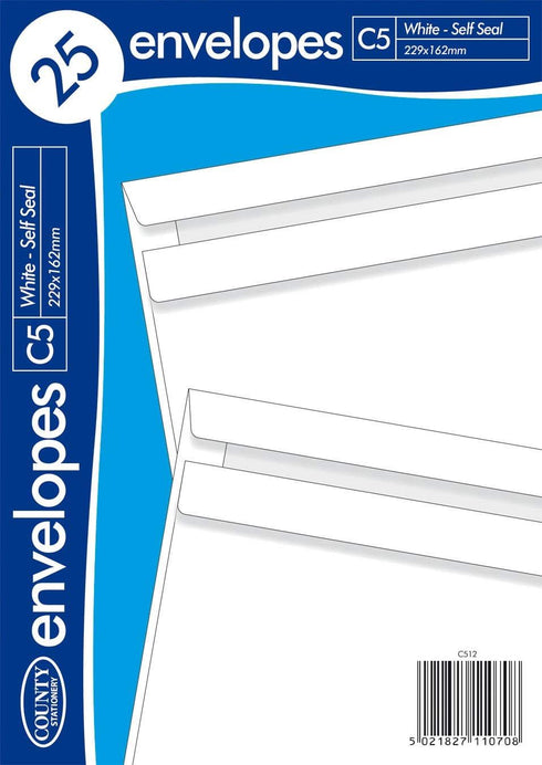 Self Seal Envelopes - COUNTY C5 White 25 Pack C512