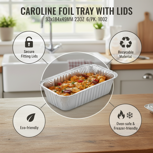 CAROLINE FOIL TRAY WITH LIDS 93X184X49MM 23OZ 6/PK. 1002