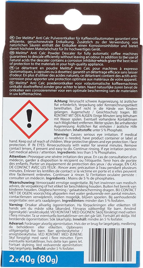 Espresso Machine Descaler - Melitta Anti Calc Powder Sachets