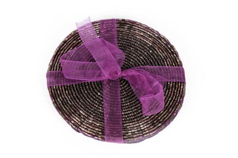 4 PURPLE BEAD COASTERS. KI6733