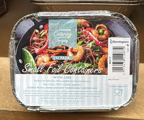 KINGFISHER FOIL FOOD CONTAINER AND LID SILVER SMALL PACK OF 12. KCF17