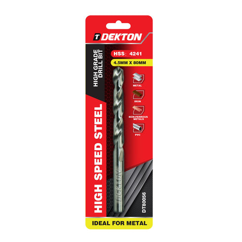 DEKTON HSS-R EDGE GROUND DRILL BIT 4.5MM X 80. DT80056