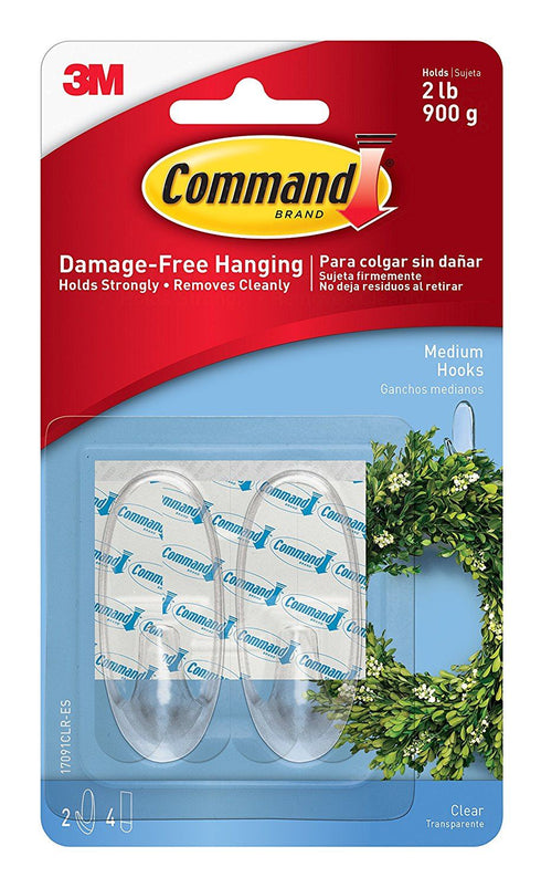 COMMAND MEDIUM CLEAR HOOKS WITH CLEAR STRIPS. 17091CLR