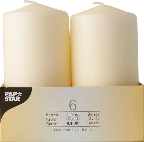 PACK OF 6 CREAM PILLAR CANDLES 60 X 115 MM. PS17991