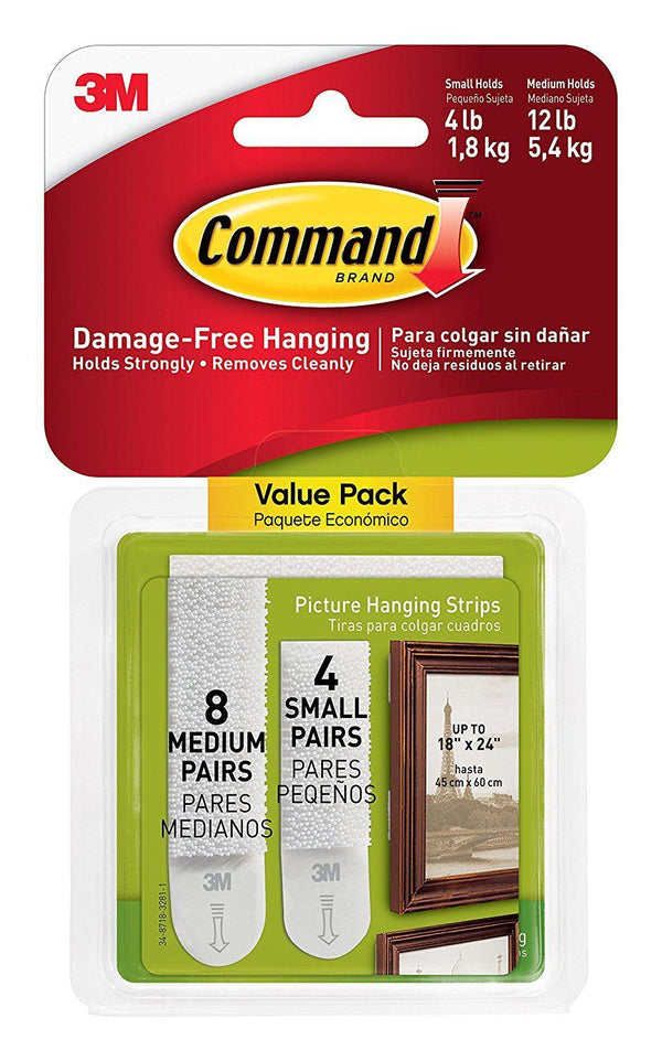 COMMAND SMALL & MEDIUM PICTURE HANGING STRIPS (4 PAIRS SMALL & 8 PAIRS MEDIUM). 17203 949263