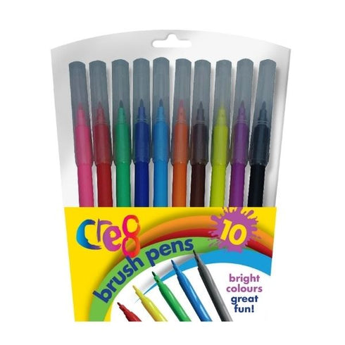 CRE8 ASSORTED COLOURS BRUSH PENS 10/PK. P2597