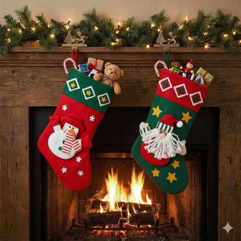 XMAS FELT SANTA SNOWMAN STOCKING 40CM X 25CM. K9554