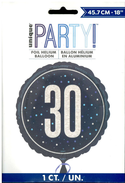 30th Birthday Balloon - Unique Glitz Blue Foil Decoration