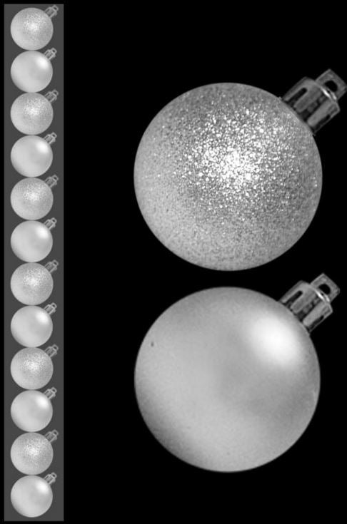12 MINI BAUBLES MAT GLITTER SILVER 30MM. DP54008