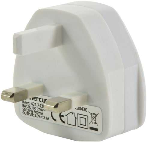 Compact USB Charger 2.1A - Mercury Mains Power Adapter 421.743UK