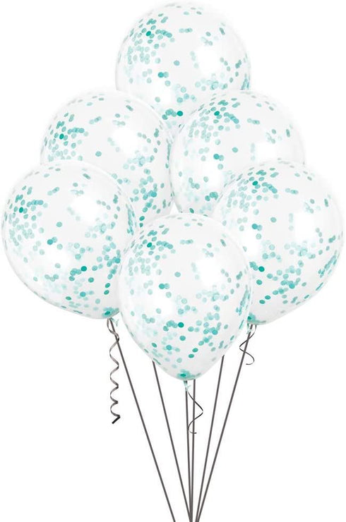 Teal Confetti Balloons - UNIQUE PARTY 12 Inch 6 Pack UNI58108