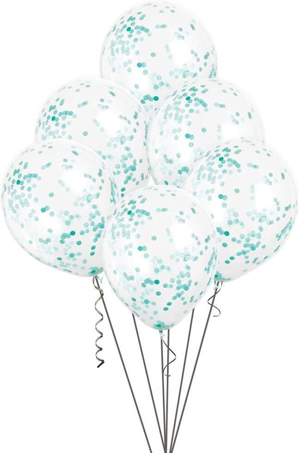 Teal Confetti Balloons - UNIQUE PARTY 12 Inch 6 Pack UNI58108