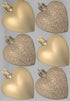 GLITTER / MATT HEART SHAPE CHRISTMAS TREE BAUBLES 50MM 6/PK - CHAMPAGNE GOLD. DP55164