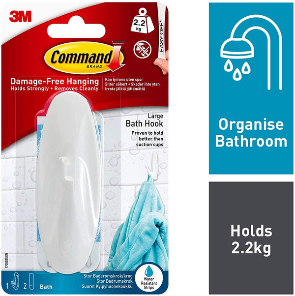 COMMAND WIRE HOOK WITH WATER RESISTANT STRIPS LARGE WHITE 17083B. WL4399