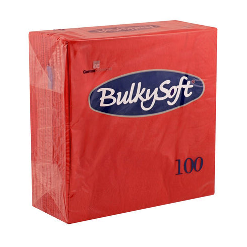 BULKY SOFT 2PLY 4 FOLD NAPKINS 40CM X 40CM 100/PK - RED. 32079