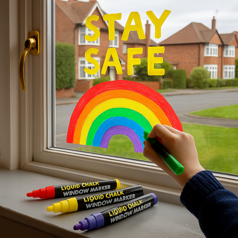 4 COLOURED LIQUID WINDOW MARKERS CHALK. C826