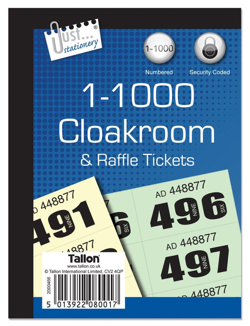 Raffle Tickets 1-1000 - Numbered Cloakroom and Event Tickets TA8001