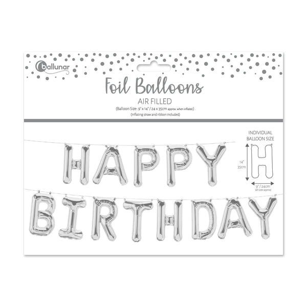 EUROWRAP HAPPY BIRTHDAY SILVER FOIL BALLOON APX 24 X 35CM. 28848-HBSCC