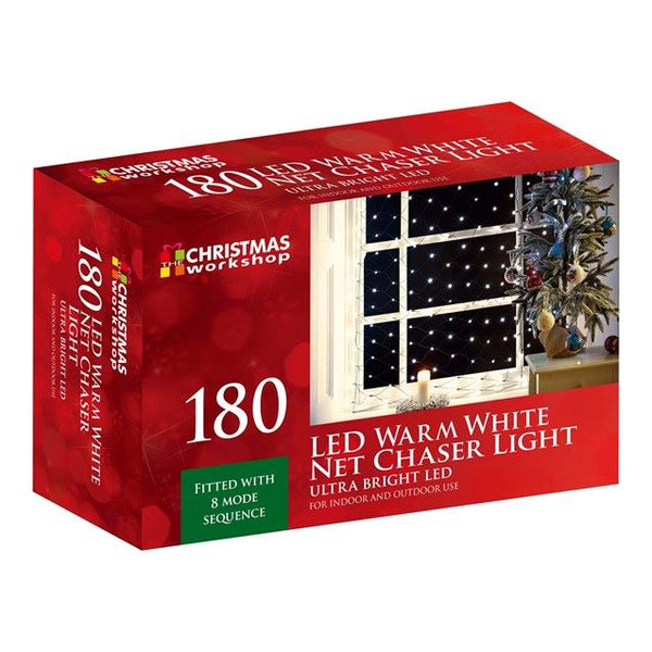 THE CHRISTMAS WORKSHOP 180 WARM WHITE LED NET CHASER CHRISTMAS LIGHTS 1.8M. BML86590