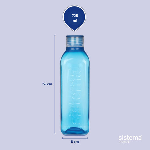 SISTEMA SQUARE ASSORTED COLOUR WATER BOTTLE 725ML. SIS880