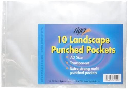 A3 Landscape Pockets - TIGER Punched Pocket 10 Pack T301245