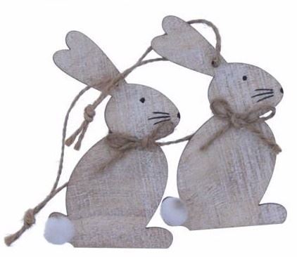 EASTER 2 PACK WOODEN HANGING BUNNIES. DP06534