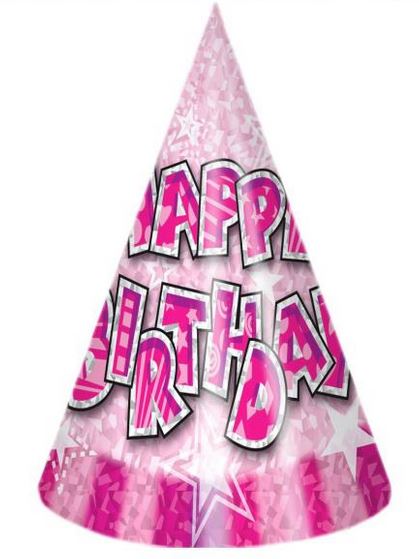 8PK HAPPY BIRTHDAY HATS PINK. DP07743