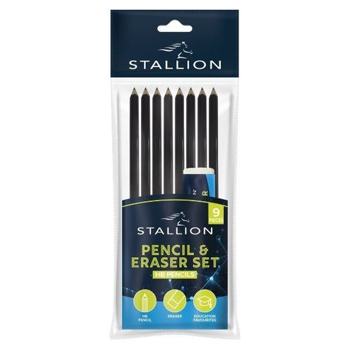 STALLION HB PENCILS & ERASER SET (8 PENCILS & 1 ERASER & 1 SHARPNER). P3082
