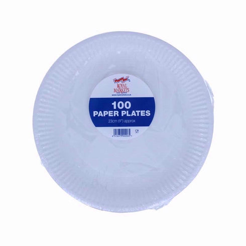 White Paper Plates 9 Inch - ROYAL MARKET Pack of 100