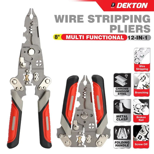 DEKTON MULTI FUNCTIONAL WIRE STRIPPING PLIERS 8". DT20150