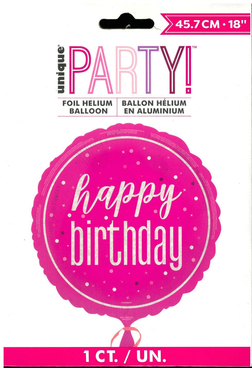 UNIQU PINK HAPPY BIRTHDAY ROUND FOIL BALLOON 18". UNI82286