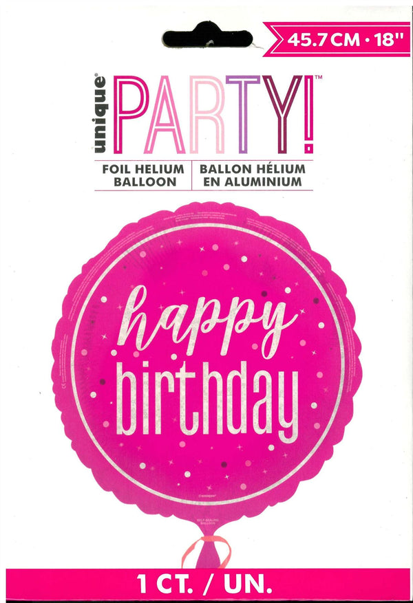 UNIQU PINK HAPPY BIRTHDAY ROUND FOIL BALLOON 18". UNI82286