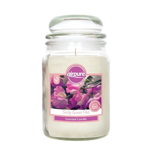 AIRPURE SICILY SWEET PEA SCENTED JAR CANDLE 510G UP TO 120HRS. 18OZ298
