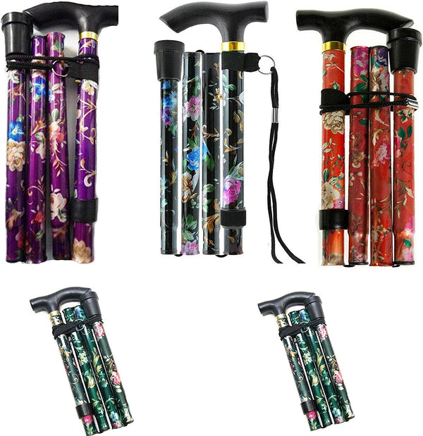 PRIMA ASSORTED FLORAL FOLDING ADJUSTABLE WALKING STICK. 41170C