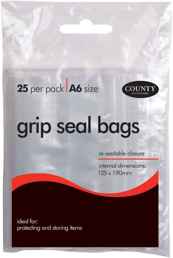 A6 Grip Seal Bags - 125x190mm Pack of 25 - C148