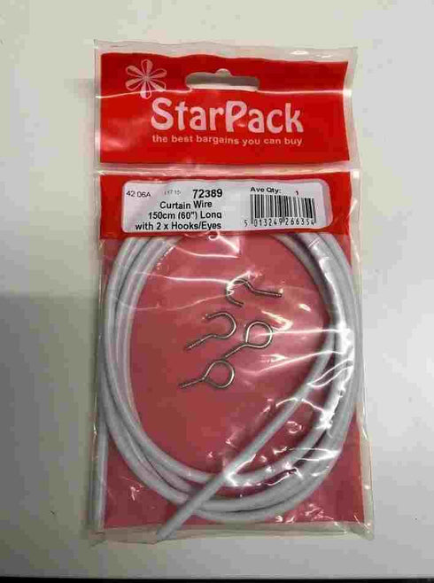 Curtain Wire Kit 150cm with Hooks/Eyes - Easy Install