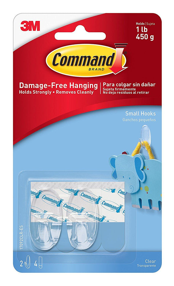 COMMAND SMALL CLEAR HOOKS WITH CLEAR STRIPS 2/PK. 17092CLR