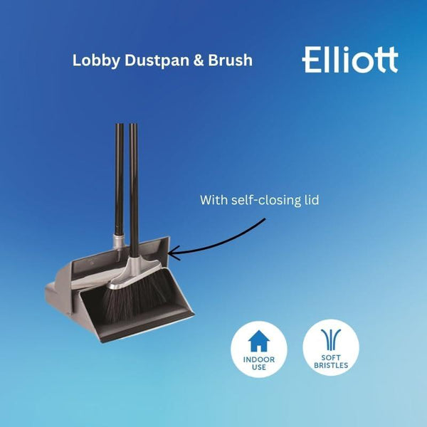 Lobby Dustpan Set - ELLIOTTS with Self-Closing Lid & Long Handle